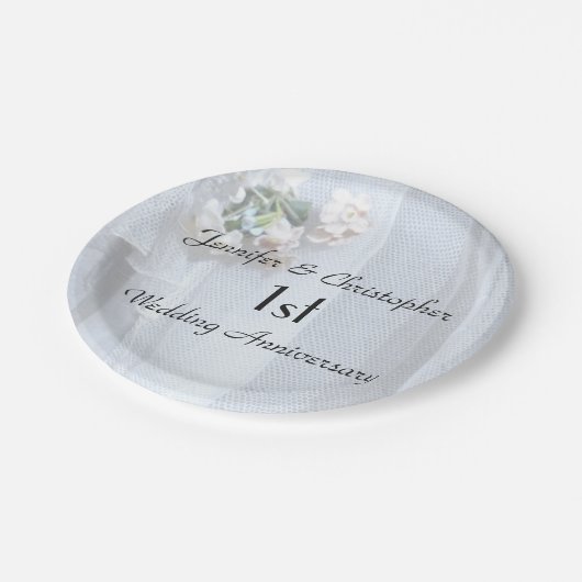  Kant Pastel Bloem 1e Bruiloft Jubileum Papieren Bordje (Gekanteld)