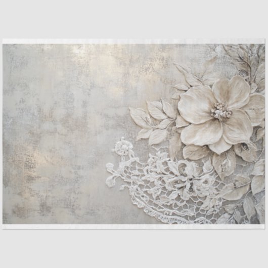 Kant patina, en Floral embossment Tissuepapier (Voorkant)