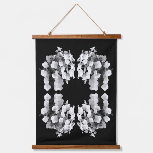 Kant Pet hortensia zwart-wit Abstract Hangend Wandkleed (Voorkant)