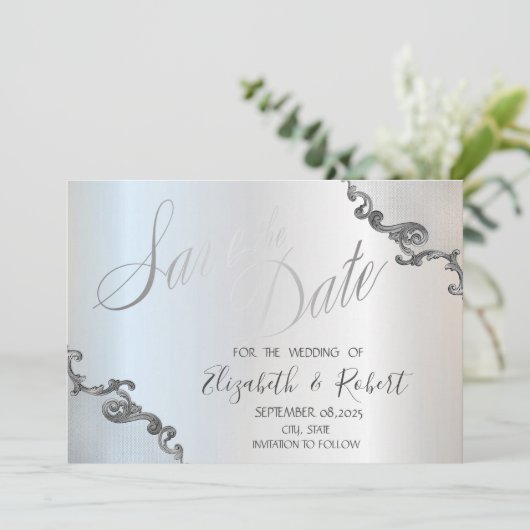 kant rand zilver Sla de datum Save The Date (Staand voorkant)