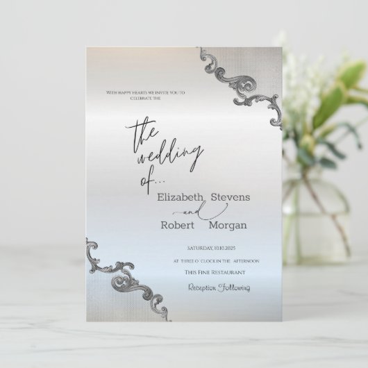  kant rand zilveren bruiloft kaart (Staand voorkant)