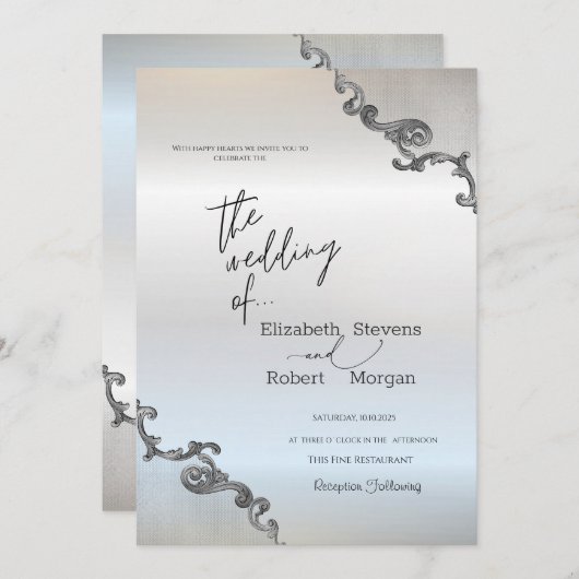  kant rand zilveren bruiloft kaart (Voorkant / Achterkant)