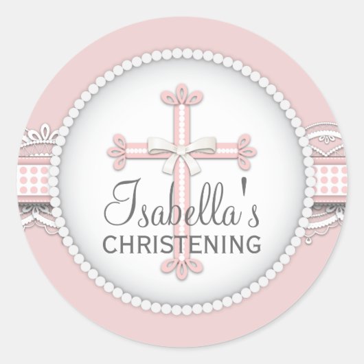  Kant Religieus Viering Kruis in Roze Ronde Sticker (Voorkant)