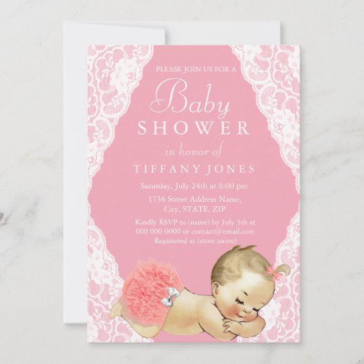 kant Roze Baby shower uitnodigen Kaart (Voorkant)