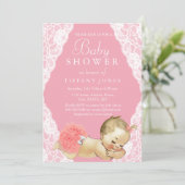 kant Roze Baby shower uitnodigen Kaart (Staand voorkant)