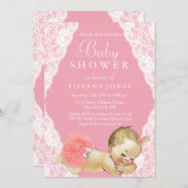 kant Roze Baby shower uitnodigen Kaart (Voorkant / Achterkant)