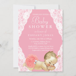  kant Roze Baby shower uitnodigen Kaart