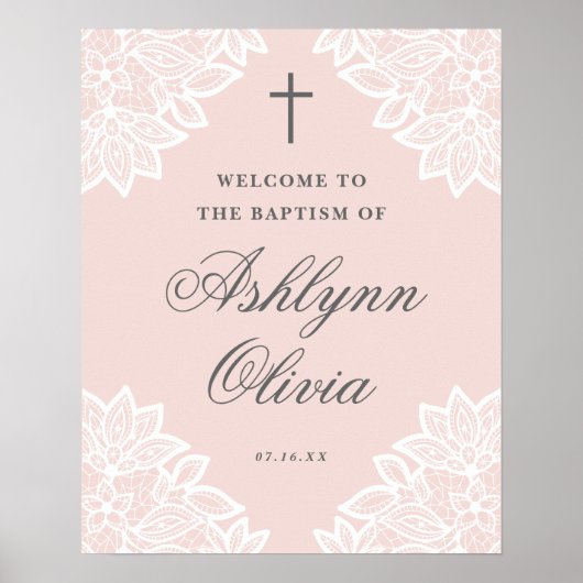 kant roze baptisme welkomstteken poster (Voorkant)