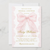 Kant Roze Strik Bruiloft Feest Elegant Kaart (Voorkant)