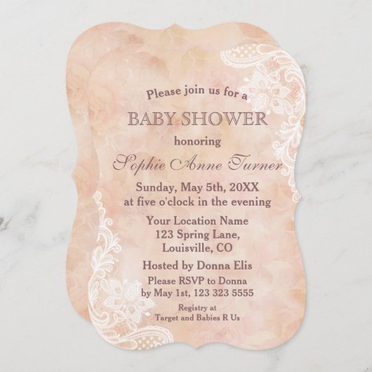  kant Rozen Oud papier Baby shower Uitnodigen Kaart (Voorkant / Achterkant)