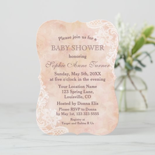  kant Rozen Oud papier Baby shower Uitnodigen Kaart (Staand voorkant)