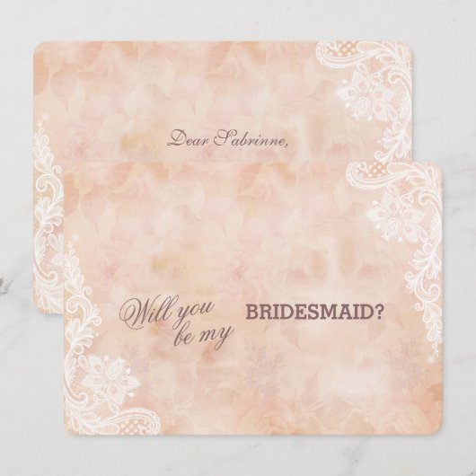 Kant Rozen Oud Papier Bruidsmeisje Kaart (Voorkant / Achterkant)