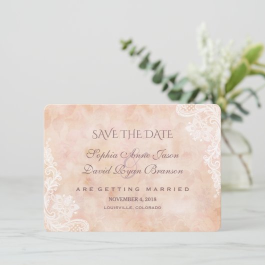 kant Rozen oud papier bruiloft opslaan van de dat Save The Date (Staand voorkant)