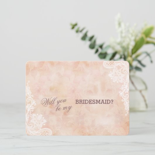 Kant Rozen Oude Papier Bruiloft Bruidsmeisje Kaart (Staand voorkant)