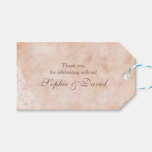 Kant Rozen Oude Papier Huwelijk Vintage Cadeaulabel (Voorkant (Horizontaal))