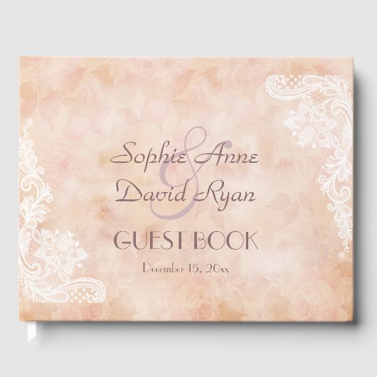 Kant Rozen Oude Papier Huwelijk Vintage Gastenboek (Voorkant)