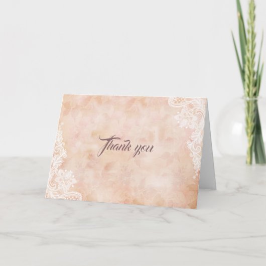 Kant Rozen Oude Papier Trouwen Dank u Bedankkaart (Voorkant)