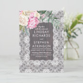  kant Rustiek Hout Roze Crème Bloemen Huwelijk Kaart (Staand voorkant)