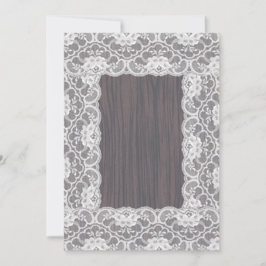  kant Rustiek Hout Roze Crème Bloemen Huwelijk Kaart (Achterkant)