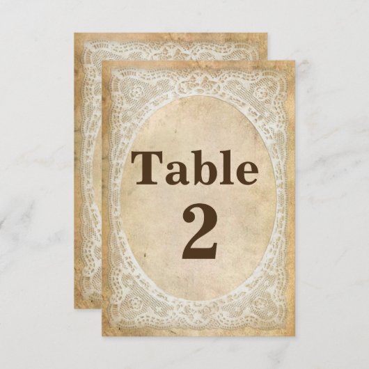 Kant Rustieke Romance Tafelnummer Kaart (Voorkant / Achterkant)