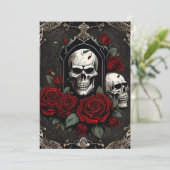 Kant schedels en Rozen Gotische Elegantie Bruiloft Kaart (Staand voorkant)