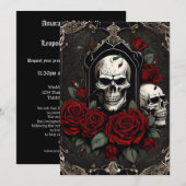 Kant schedels en Rozen Gotische Elegantie Bruiloft Kaart (Voorkant / Achterkant)