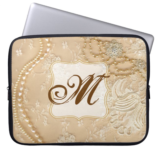  kant sieraden Vict Monogram 15" Laptop Hoesje Laptop Sleeve (Voorkant)