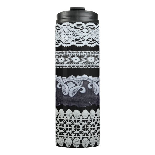  kant, sierbloemen (echte kant) thermosbeker (Voorkant)
