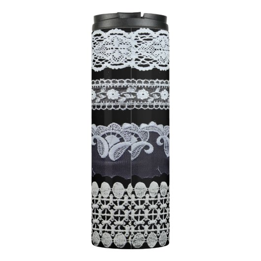  kant, sierbloemen (echte kant) thermosbeker (Achterkant)