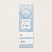  kant stencil damask blauw prijs hang label mini visitekaartjes (Voorkant)