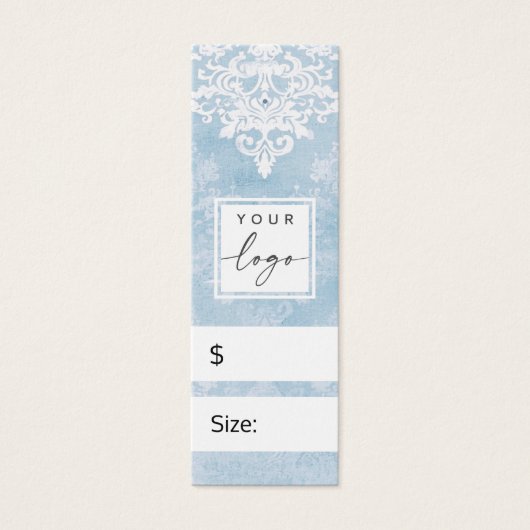  kant stencil damask blauw prijs hang label mini visitekaartjes (Voorkant)