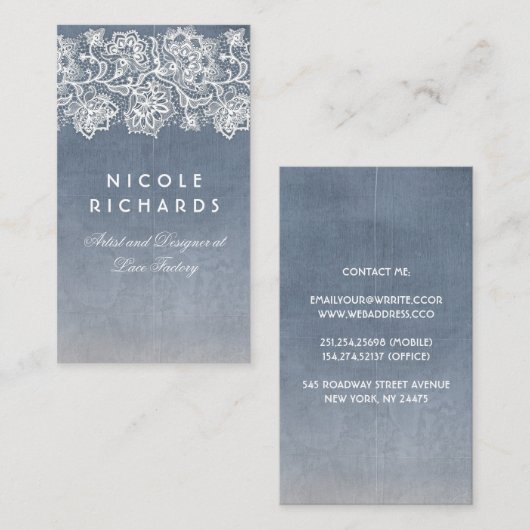 Kant Stoffig of Slate Blue Elegant Visitekaartje (Voorkant / Achterkant)