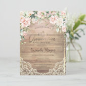 Kant, Tiara, Lichten, Houten Roze Rozen Quinceañer Kaart (Staand voorkant)