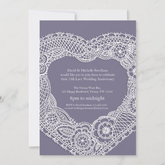 Kant trouwdag hart 13 jaar feest uitnodigingen (Achterkant)