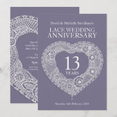 Kant trouwdag hart 13 jaar feest uitnodigingen (Voorkant / Achterkant)