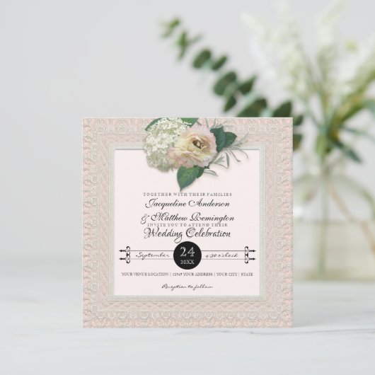  Kant Typografie Franse Bloemen Pioen Kaart (Staand voorkant)