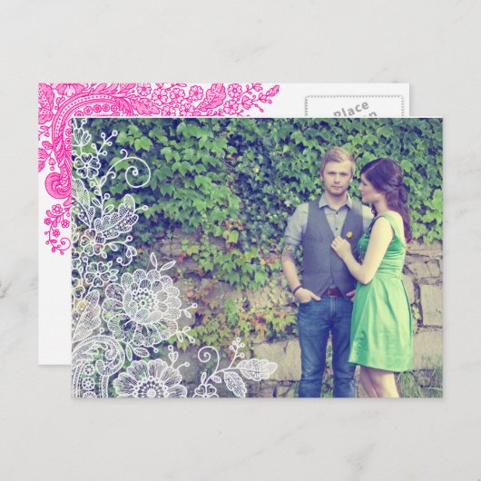 Kant uit grootmoeders tijd - Bewaar de datum Aankondigingskaart (Voorkant / Achterkant)