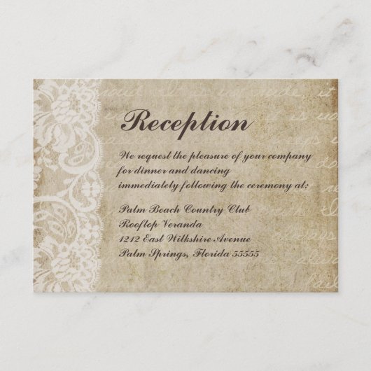 Kant uit vroeger tijden Oude Wereld Bruiloftsontva Informatiekaartje (Voorkant)