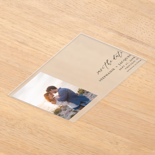 Kant V Foto Modern Opslaan Datum Acryl Uitnodigingen (Laagn)