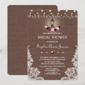 Kant Vintage Jute Snoerlamp Bruidsdouche Kaart (Voorkant / Achterkant)