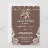 Kant Vintage Jute Snoerlamp Bruidsdouche Kaart (Voorkant)