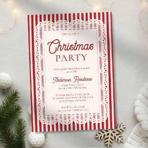 Kant Vintage Retro Rode Strepen Kerstfeest Kaart