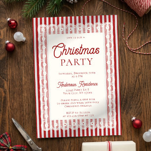 Kant Vintage Retro Rode Strepen Kerstfeest Kaart