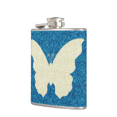 Kant vlinder op blauwe glitter fles heupfles (Links)