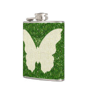 Kant vlinder op groene glitter fles heupfles (Links)
