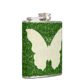 Kant vlinder op groene glitter fles heupfles (Rechts)