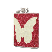 Kant vlinder op rode glitter fles heupfles (Links)