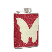 Kant vlinder op rode glitter fles heupfles (Rechts)