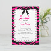 Kant w / Hot Pink & Black Zebra Strepen Sweet 16 Kaart (Staand voorkant)