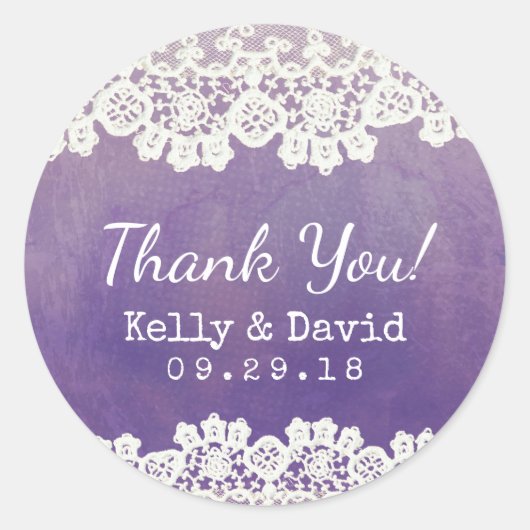  kant Waterverf rustieke bruiloft gunst Ronde Sticker (Voorkant)